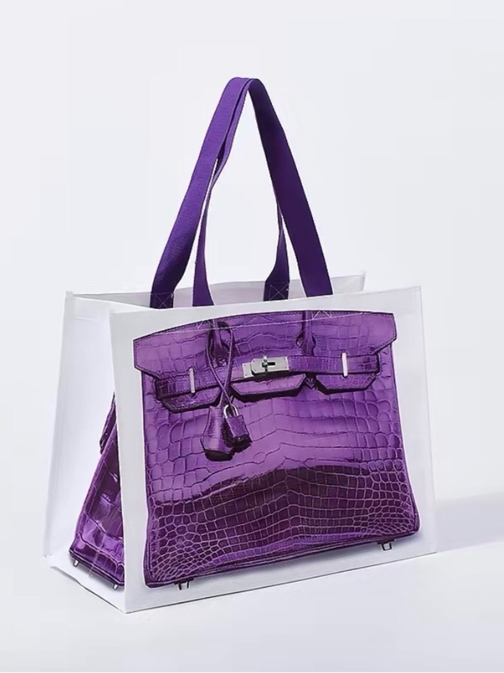 Not So Birken Purple Croc-Embossed Tote Bag with Clear Sleeve